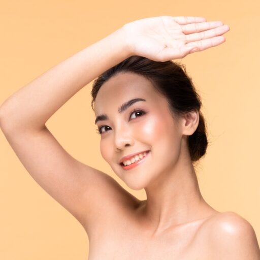 Beautiful,Asian,Young,Woman,Hand,Up,Cover,Face,Protect,Sun